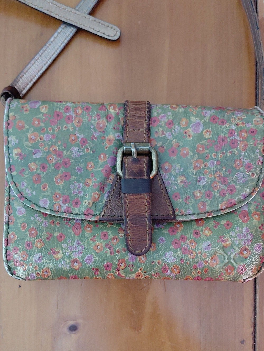 Patricia Nash Green Floral Leather Crossbody Mini Purse